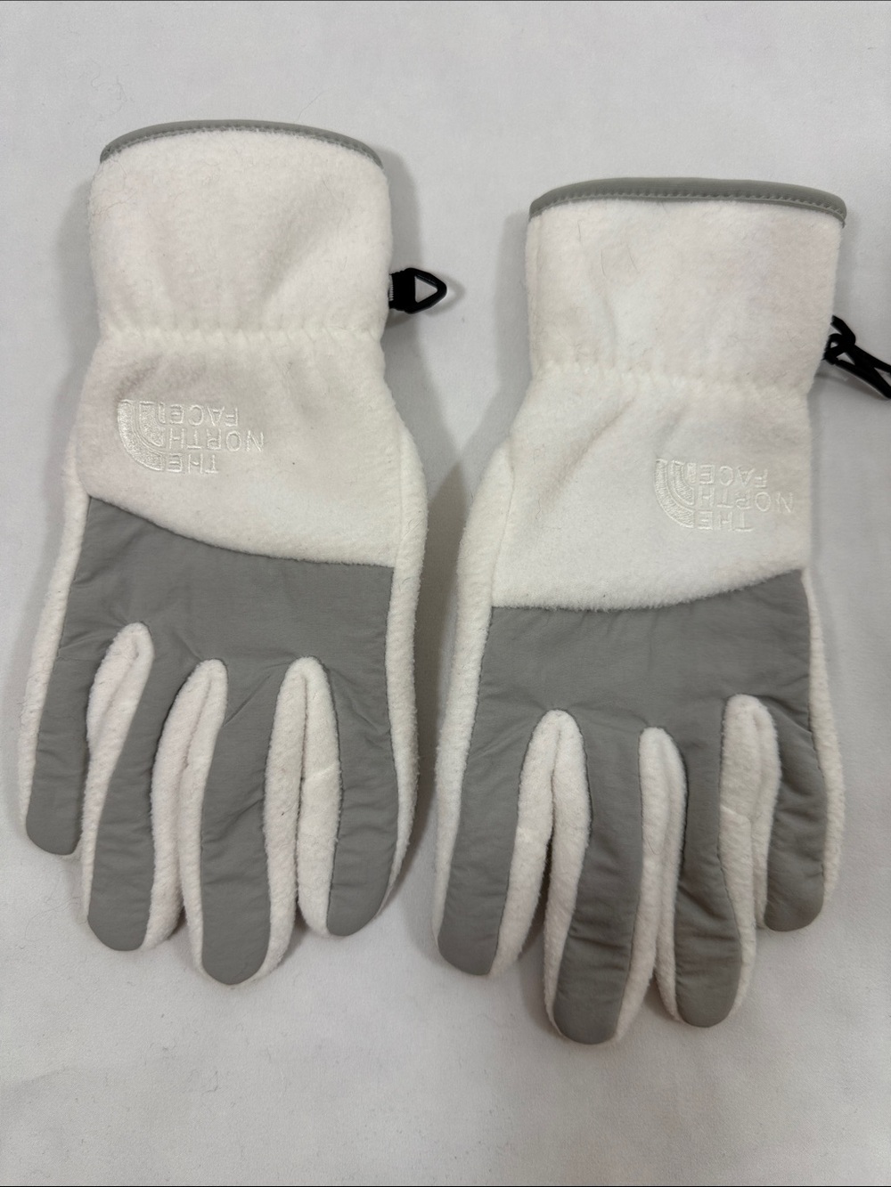 The North Face White and Gray Fleece Gloves with Logo